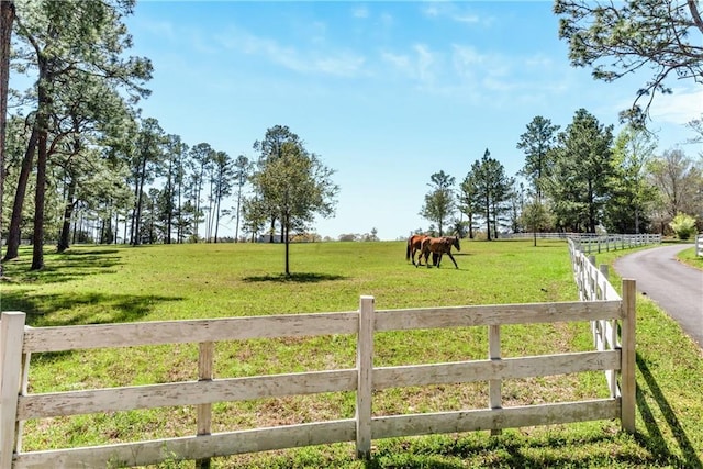 exterior space with a rural view and fence