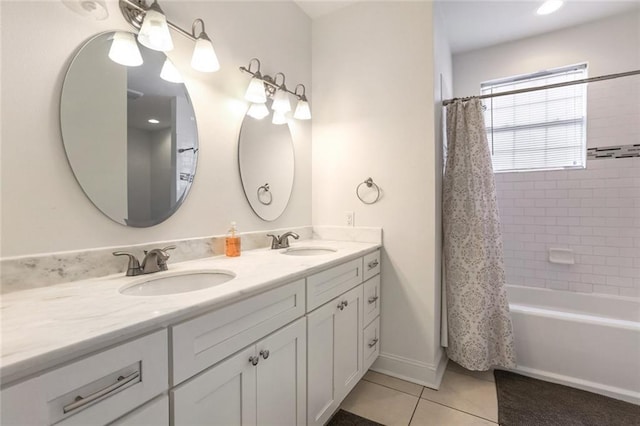3415 Louisiana Ave Parkway, New Orleans, LA 70125 - full bath with tile patterned floors, a sink, double vanity, and shower / tub combo with curtain