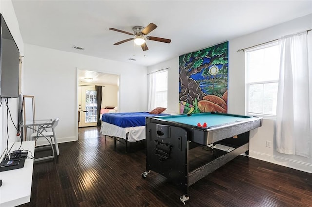 3415 Louisiana Ave Parkway, New Orleans, LA 70125 - playroom with a ceiling fan, wood-type flooring, billiards, baseboards, and visible vents
