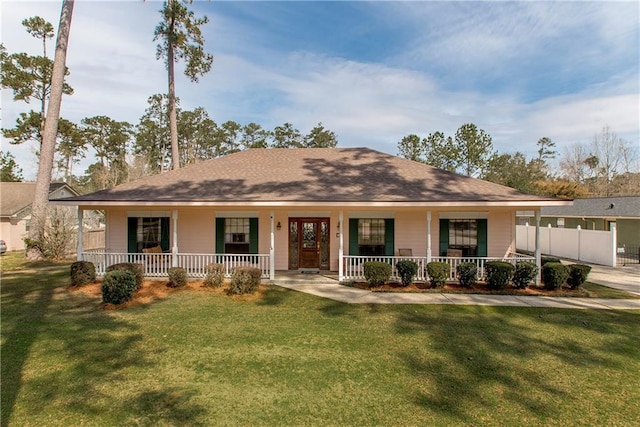 132 Country Club Dr, Covington, LA 70433 - ranch-style house with covered porch, fence, and a front yard
