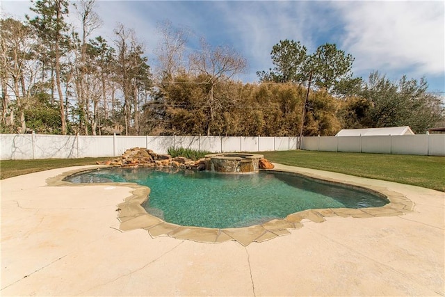 132 Country Club Dr, Covington, LA 70433 - view of pool featuring a fenced backyard, a pool with connected hot tub, a patio, and a yard