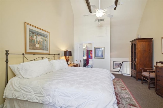 1040 Chartres St Unit D9, New Orleans, LA 70116 - bedroom featuring carpet flooring, high vaulted ceiling, and ensuite bathroom