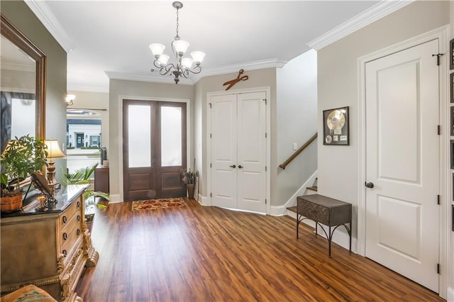109 Moonlight Cove Ln, Luling, LA 70070 - entrance foyer featuring a chandelier, wood finished floors, crown molding, and stairs