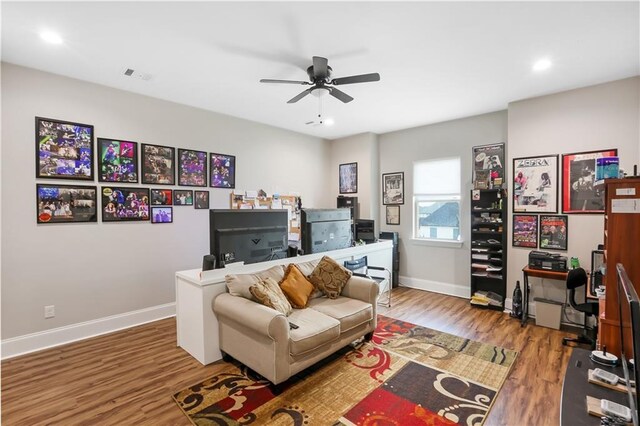 109 Moonlight Cove Ln, Luling, LA 70070 - living area with wood finished floors, ceiling fan, and recessed lighting