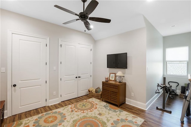 109 Moonlight Cove Ln, Luling, LA 70070 - sitting room featuring ceiling fan, wood finished floors, and lofted ceiling