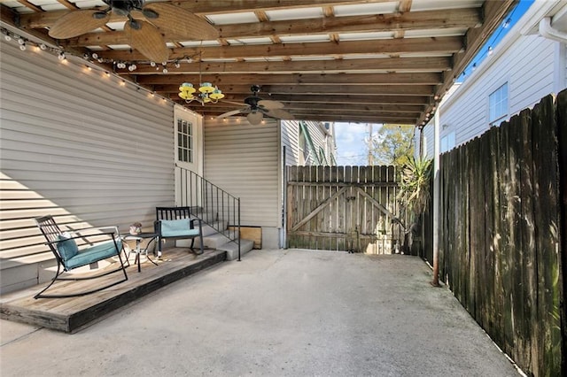 4718 Annette St, New Orleans, LA 70122 - view of patio / terrace with a ceiling fan, a gate, fence, and entry steps