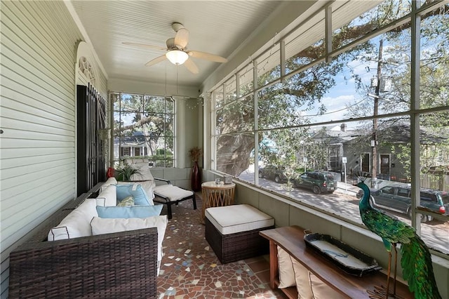 710 Burdette St, New Orleans, LA 70118 - sunroom featuring an outdoor living space and a ceiling fan