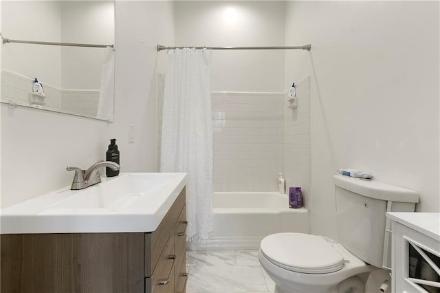 710 Burdette St, New Orleans, LA 70118 - bathroom featuring marble finish floor, toilet, shower / bath combo with shower curtain, and vanity