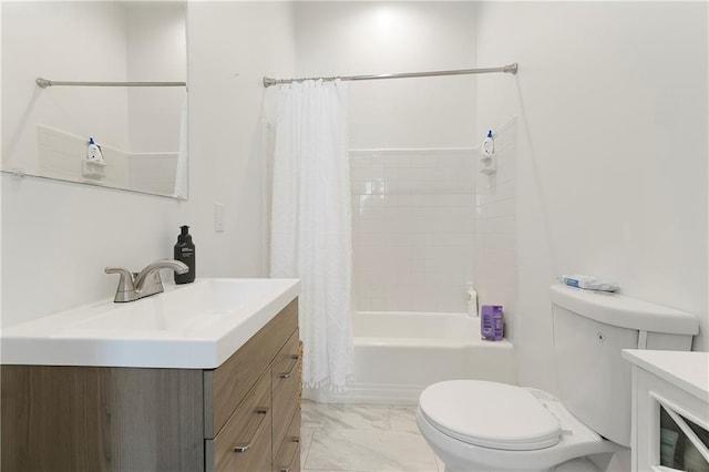710 Burdette St, New Orleans, LA 70118 - bathroom with marble finish floor, toilet, vanity, and shower / bath combination with curtain