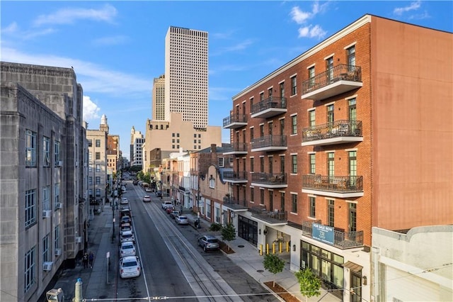 view of building exterior featuring a city view