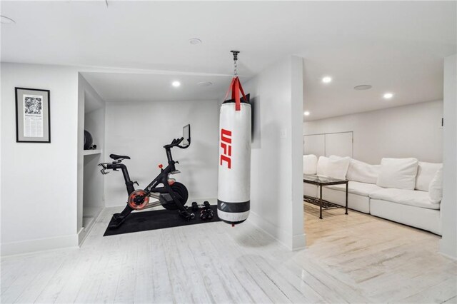 119 Audubon Blvd, New Orleans, LA 70118 - workout room with wood finished floors, baseboards, and recessed lighting