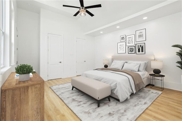 2460 N Villere St, New Orleans, LA 70117 - bedroom with light wood finished floors, recessed lighting, and ceiling fan