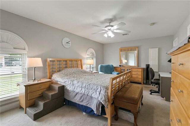 3416 Dauterive Dr, Chalmette, LA 70043 - bedroom with light carpet, visible vents, and ceiling fan