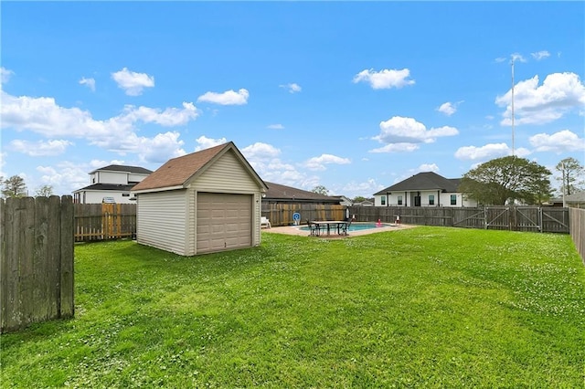 3416 Dauterive Dr, Chalmette, LA 70043 - view of yard featuring a patio area, a fenced backyard, a storage unit, an outbuilding, and a fenced in pool