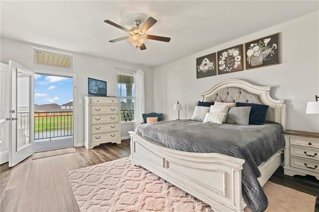405 Short Bough Ln, Slidell, LA 70461 - bedroom featuring access to exterior, wood finished floors, and a ceiling fan