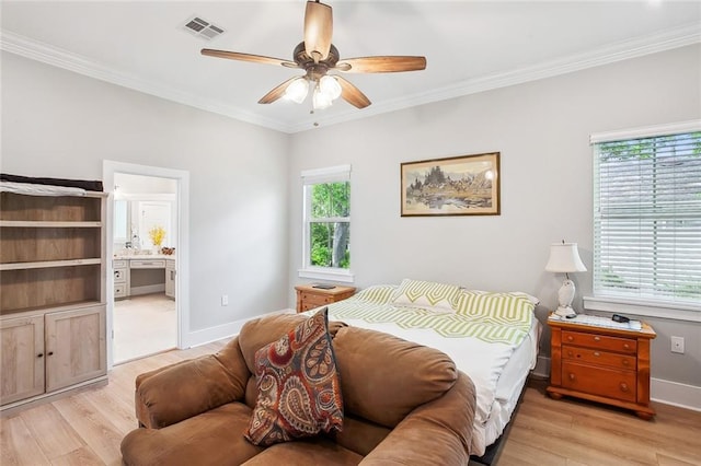 441 Hancock St, Gretna, LA 70053 - bedroom with visible vents, light wood-type flooring, and ornamental molding