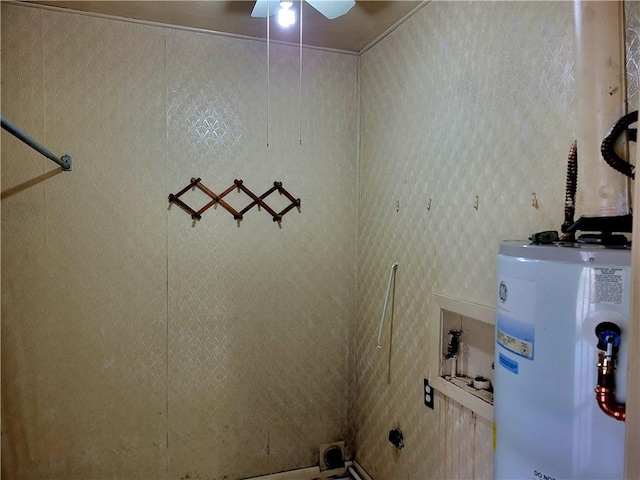 2745 Phil Ln, Marrero, LA 70072 - laundry area featuring water heater, washer hookup, and ceiling fan