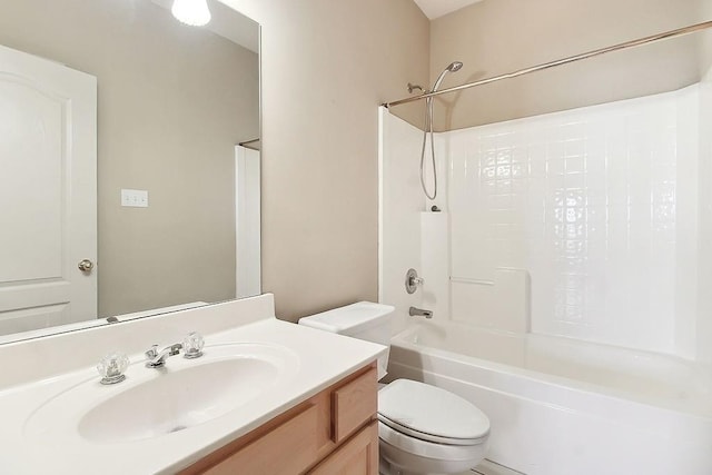 full bath featuring toilet, shower / bath combination, and vanity