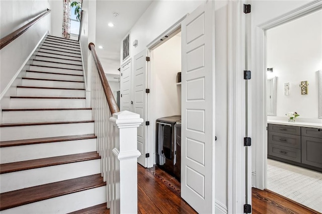 8501 Cohn St, New Orleans, LA 70118 - staircase with recessed lighting and wood finished floors