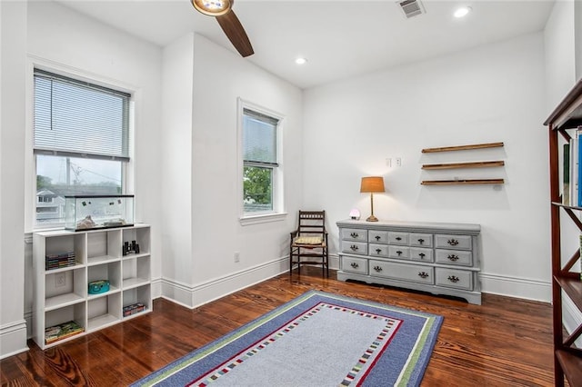 8501 Cohn St, New Orleans, LA 70118 - living area with visible vents, baseboards, ceiling fan, wood finished floors, and recessed lighting