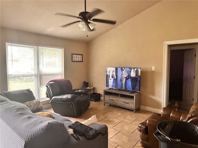 44176 Simpson Pl, Hammond, LA 70403 - living area with lofted ceiling, ceiling fan, and light tile patterned flooring