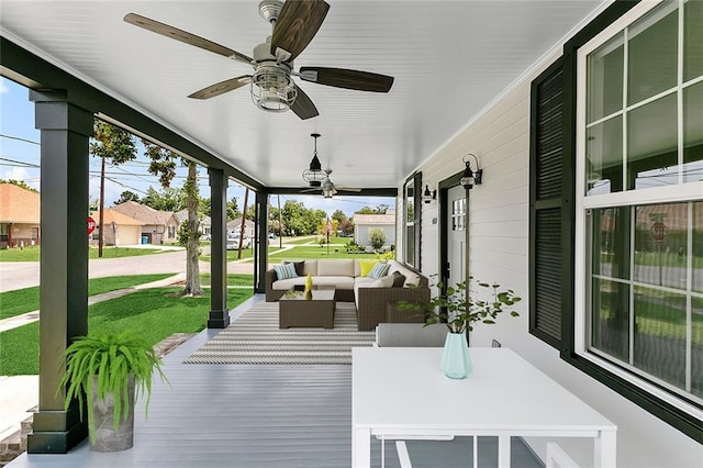 400 Fonda St, Paradis, LA 70080 - exterior space featuring a ceiling fan, an outdoor hangout area, a residential view, and covered porch