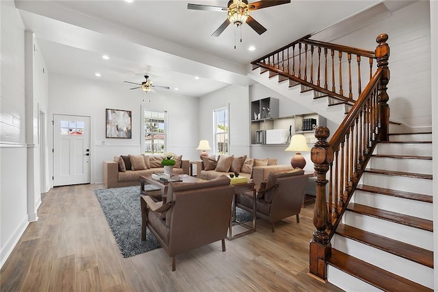 400 Fonda St, Paradis, LA 70080 - living area with a ceiling fan, stairway, and wood finished floors