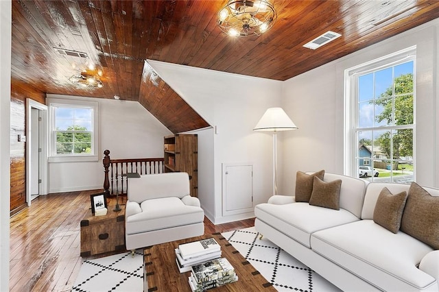 400 Fonda St, Paradis, LA 70080 - living area featuring wood ceiling, visible vents, lofted ceiling, and hardwood / wood-style flooring