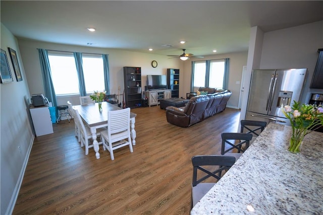 1458 Banks View St, Slidell, LA 70460 - interior space with dark wood-style flooring, baseboards, recessed lighting, a ceiling fan, and visible vents