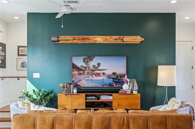 1217 N Tonti St, New Orleans, LA 70119 - living room with recessed lighting and ceiling fan