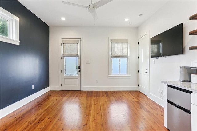 1217 N Tonti St, New Orleans, LA 70119 - entrance foyer featuring ceiling fan, light wood-style flooring, and recessed lighting