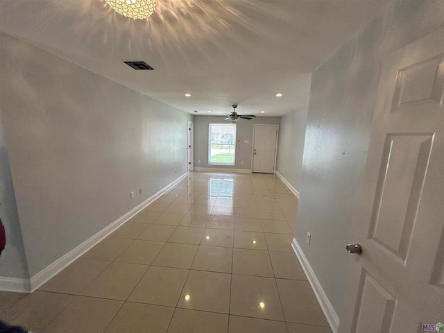 3404 Veronica Dr, Chalmette, LA 70043 - spare room with light tile patterned flooring, baseboards, recessed lighting, and a ceiling fan