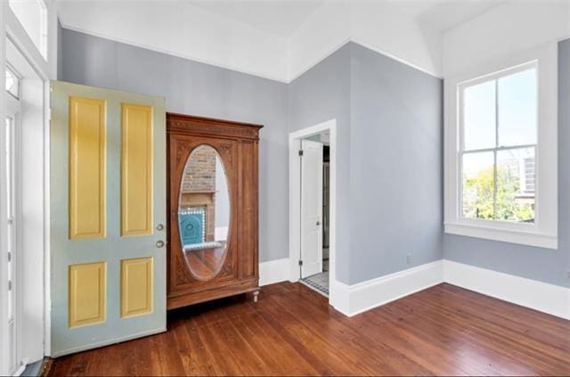entrance foyer with baseboards and wood finished floors
