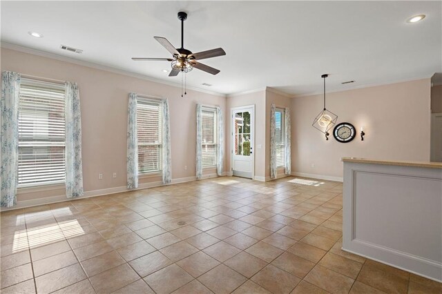 180 Cross Creek Dr Unit B, Slidell, LA 70461 - unfurnished room featuring ceiling fan, ornamental molding, baseboards, recessed lighting, and light tile patterned floors