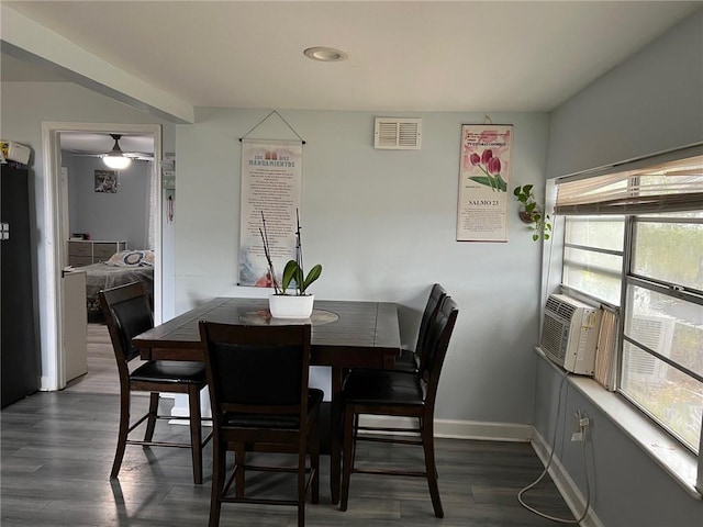 209 10th St, Bridge City, LA 70094 - dining space with ceiling fan, visible vents, baseboards, dark wood-style floors, and recessed lighting