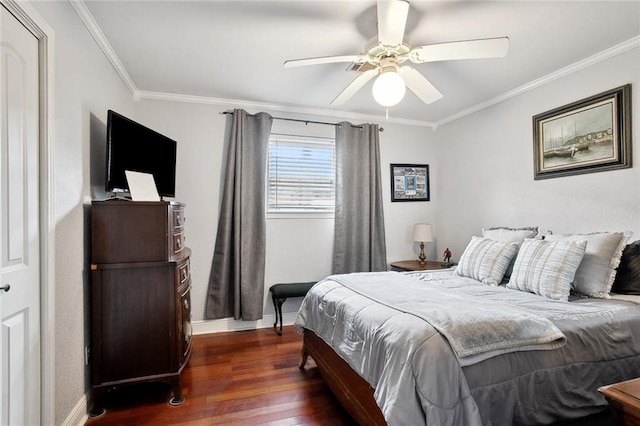 972 Tavel Dr, Kenner, LA 70065 - bedroom with dark wood-type flooring, ceiling fan, baseboards, and crown molding