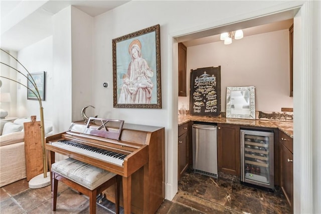 4209 Vendome Pl, New Orleans, LA 70125 - bar with a bar, stone finish flooring, and beverage cooler