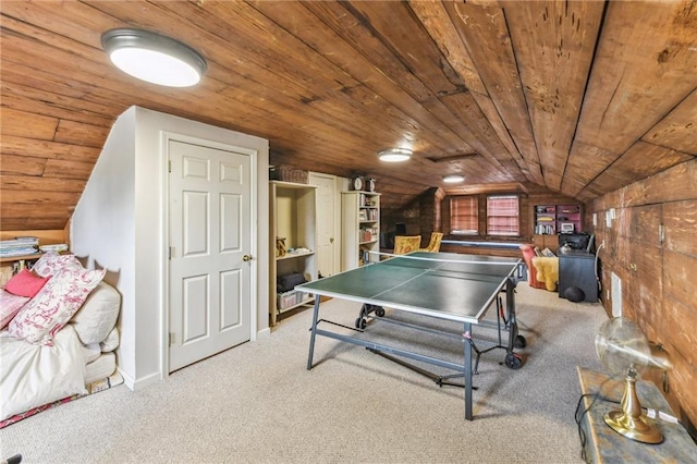 4209 Vendome Pl, New Orleans, LA 70125 - rec room with carpet flooring, wooden ceiling, and vaulted ceiling