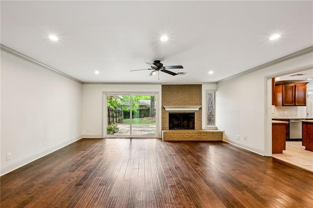 119 Belle Terre Blvd, Covington, LA 70433 - unfurnished living room with a ceiling fan, crown molding, and dark wood finished floors