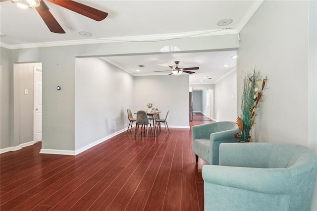 2106 Swan St, Slidell, LA 70460 - living area featuring ceiling fan, wood finished floors, crown molding, and baseboards