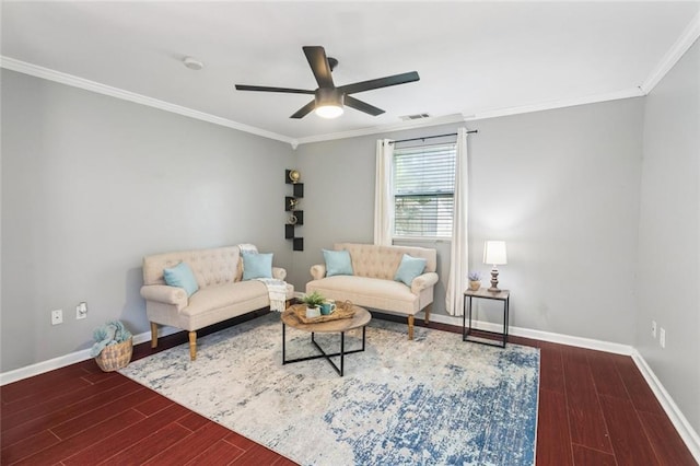 2106 Swan St, Slidell, LA 70460 - living room with crown molding, wood finished floors, a ceiling fan, and baseboards