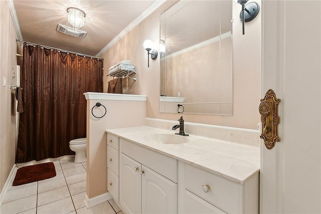 3605 W Grandlake Blvd, Kenner, LA 70065 - bathroom with vanity, ornamental molding, tile patterned floors, toilet, and visible vents