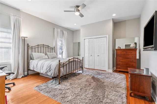 405 14th St, New Orleans, LA 70124 - bedroom with a closet, recessed lighting, a ceiling fan, and wood finished floors