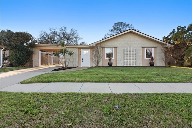 7800 Allison Rd, New Orleans, LA 70126 - ranch-style home with brick siding, a front lawn, an attached carport, and driveway