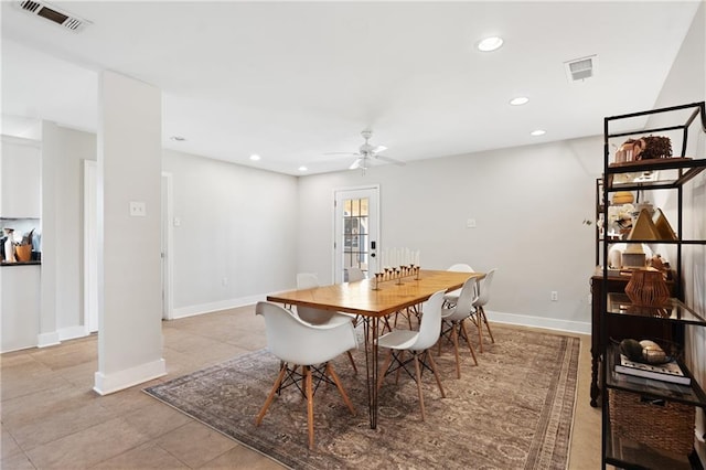 7800 Allison Rd, New Orleans, LA 70126 - dining room with visible vents, ceiling fan, recessed lighting, and baseboards