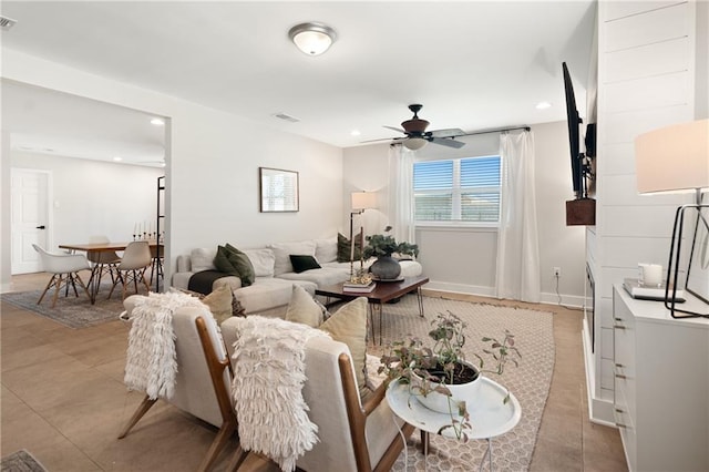7800 Allison Rd, New Orleans, LA 70126 - living room featuring visible vents, ceiling fan, and recessed lighting