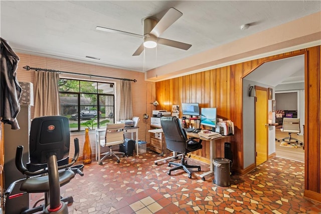 800 Marguerite Rd, Metairie, LA 70003 - office space with a ceiling fan and wood walls