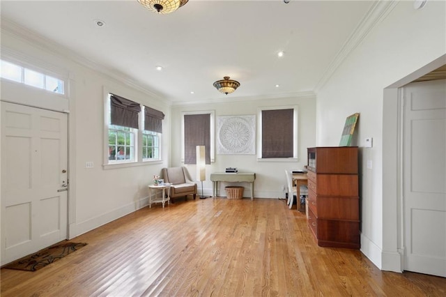 4008 Vendome Pl, New Orleans, LA 70125 - living area with crown molding, baseboards, light wood-type flooring, and recessed lighting