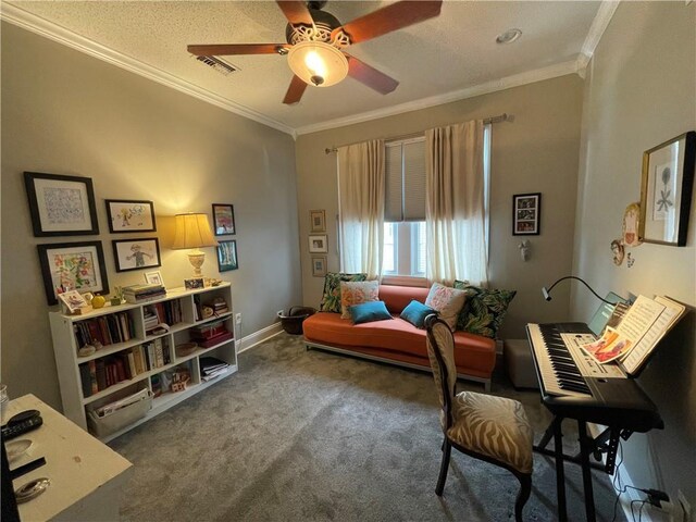 820 Solomon Pl, New Orleans, LA 70119 - sitting room featuring ornamental molding, ceiling fan, carpet, and baseboards