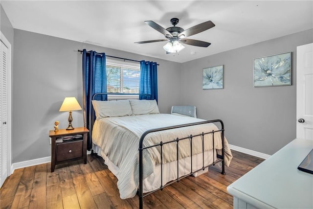 621 Gordon Ave, Harahan, LA 70123 - bedroom featuring hardwood / wood-style flooring, ceiling fan, baseboards, and a closet